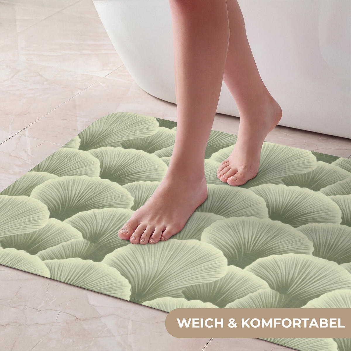 KOUPELNOVÁ PŘEDLOŽKA Vějíř - list - zelený 80x50 cm - pastelově zelená, textil/plast (80/50cm)