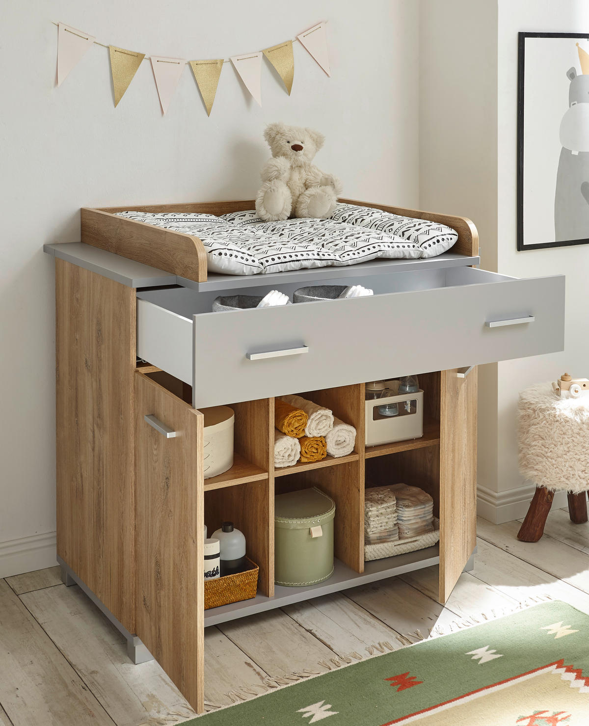 BABYZIMMER Larissa in Bolton Oak und Arktisgrau 5 teilig - Braun, Holzwerkstoff (120/200/80cm)
