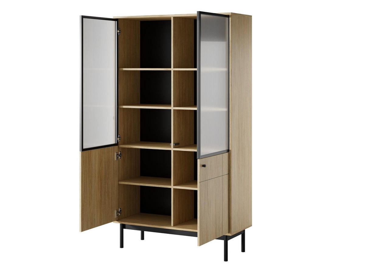 VITRINE Panda Hellbraun, Schwarze Beine, Glasvitrine - Hellbraun/Schwarz, Holzwerkstoff (104/185/39cm) - Bettso
