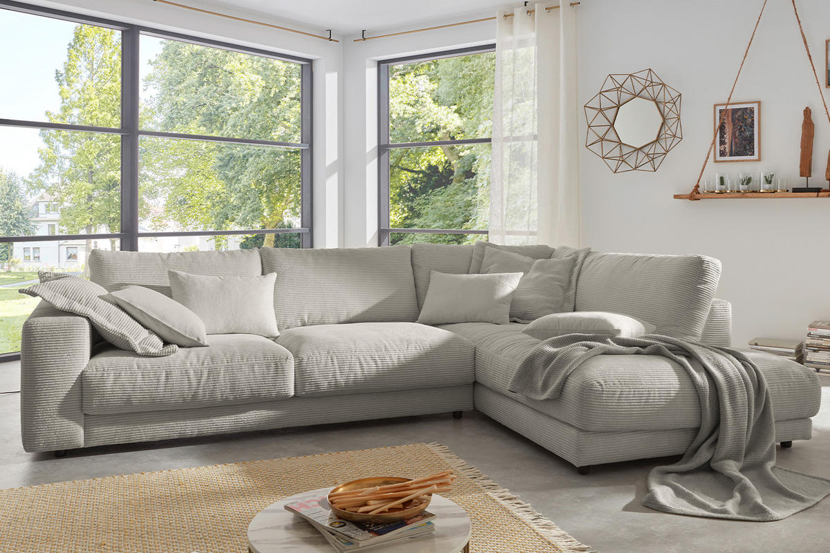 ECKSOFA MADELINE Granit Cord - Schwarz/Grau, Kunststoff/Textil (325/224cm) - KAWOLA