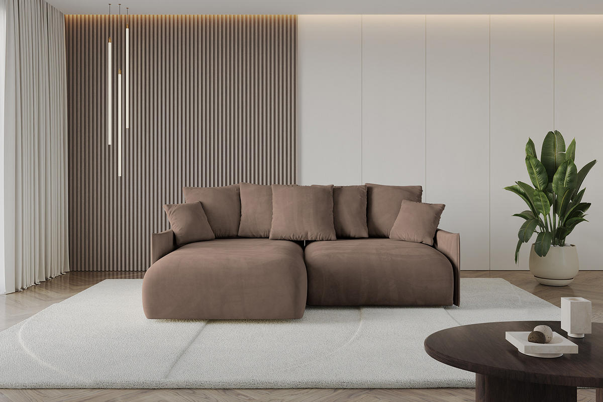 ECKSOFA mit Schlaffunktion und Bettkasten ONESK-L -v1 208x165x40 Braun Velours - Braun, Holzwerkstoff/Kunststoff (208/165cm) - ALTDECOR