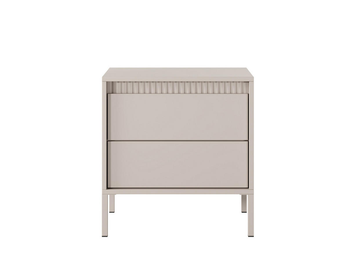 NACHTKONSOLE Ferrato 54 cm Beige Matt - mit 2 Schubladen i Riffel-Leiste - Beige, Holz/Holzwerkstoff (53/56/39cm) - Ravio