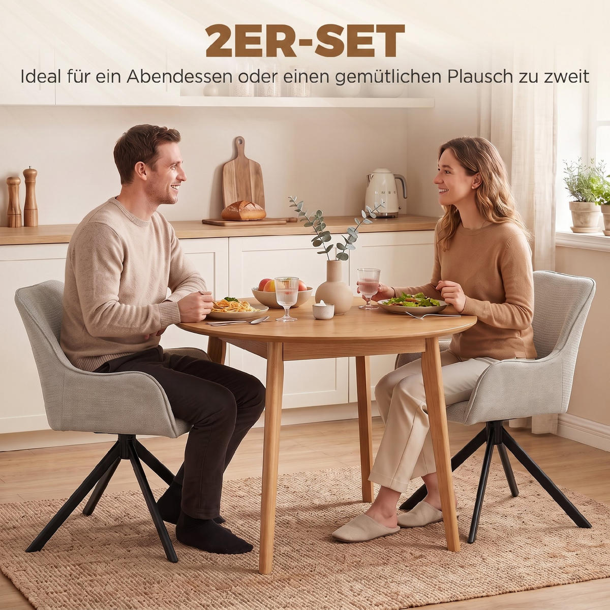 MATSALSSTOLAR, 2-set, polyester och metall, beige - Beige/Svart, Textil/Metall (55/82/60cm) - HOMCOM