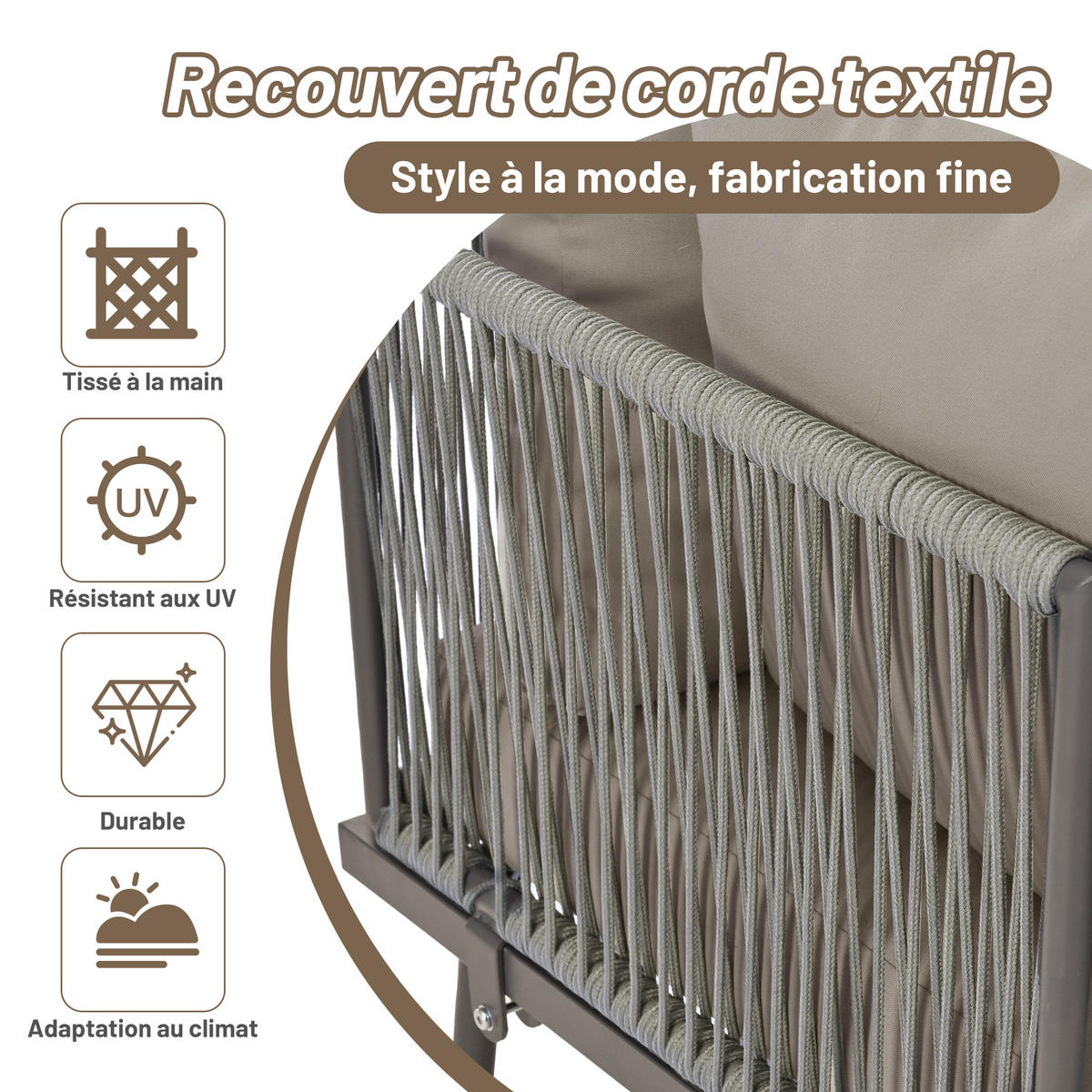 GARTENSOFASET 8-Personen U-Form 2 Tische 4 Zweisitzer wetterfest Grau - Grau, Metall - FLIEKS