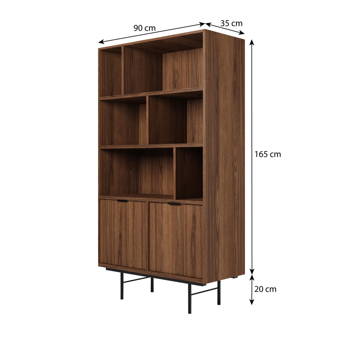 WOHNWAND Evron Kommode 150 cm TV-Board 150 cm Bücherregal 90 cm, Walnuss - Walnussfarben/Schwarz, Holzwerkstoff/Metall (150/90/40cm) - Beautysofa