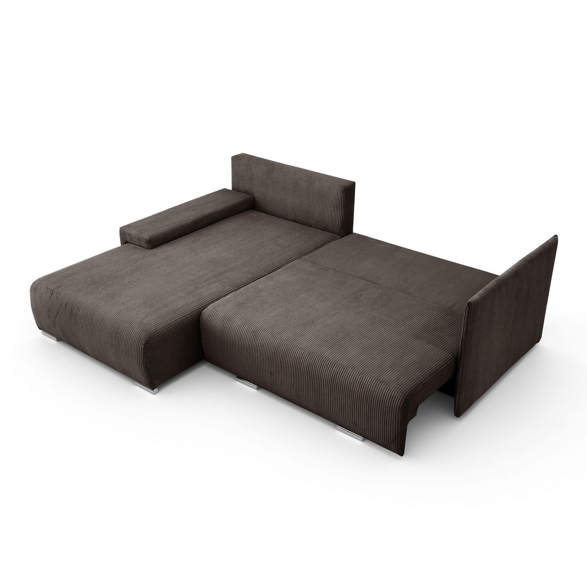ECKSOFA L-Form Schlaffunktion Livorno Cord-Stoff Braun Links - Chromfarben/Schwarz, Holz/Kunststoff (188/246cm) - Kaiser Möbel