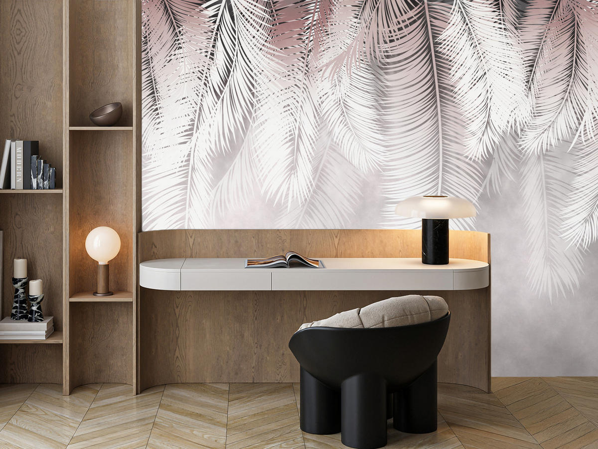 FOTOTAPETE für Esszimmer Große Palmenblätter Boho Beige 250x175 - Violett/Rosa, Papier (250/175cm) - Muralo