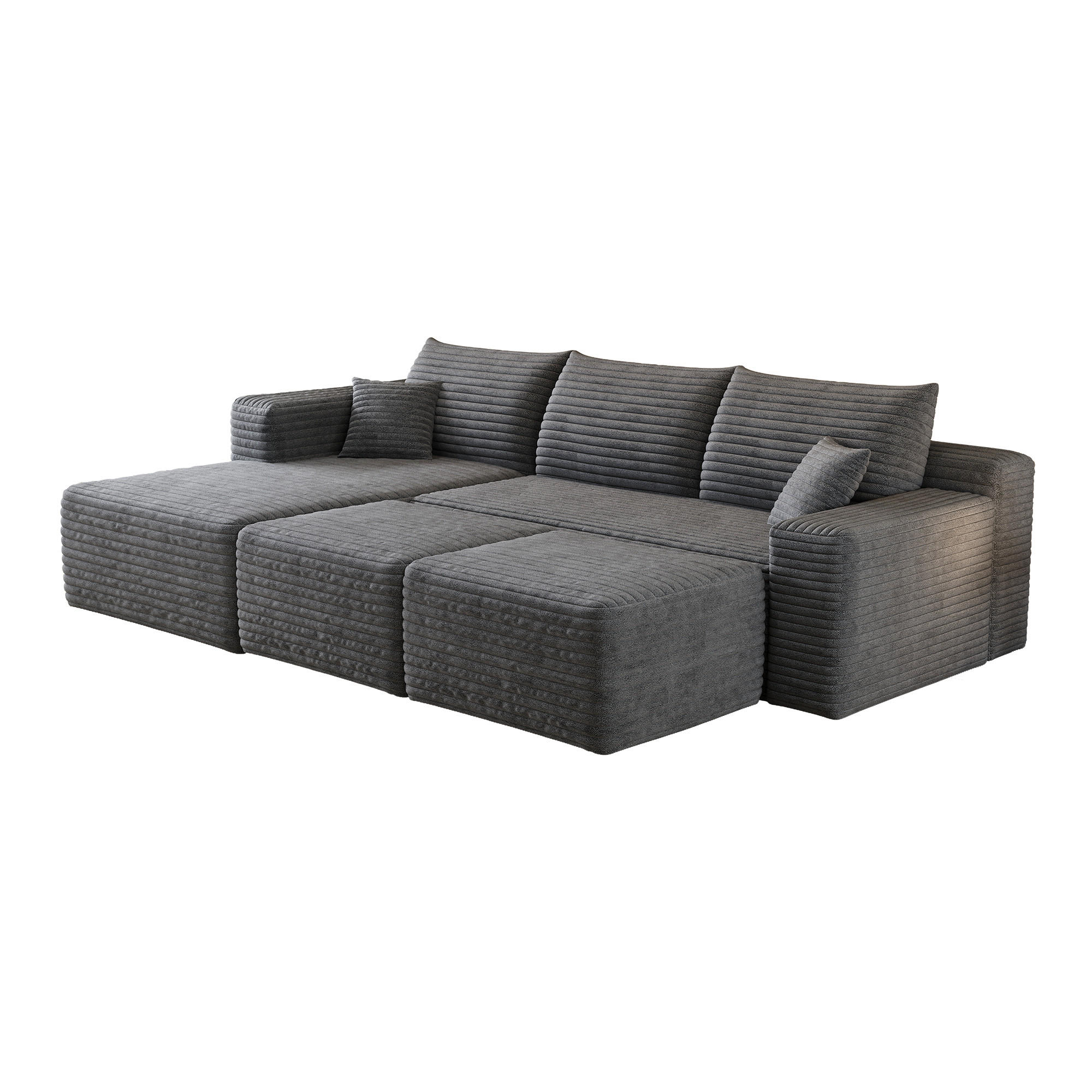 WOHNLANDSCHAFT Cord Dunkelgrau - Grau, Textil (241/58/151cm) - WISHDOR