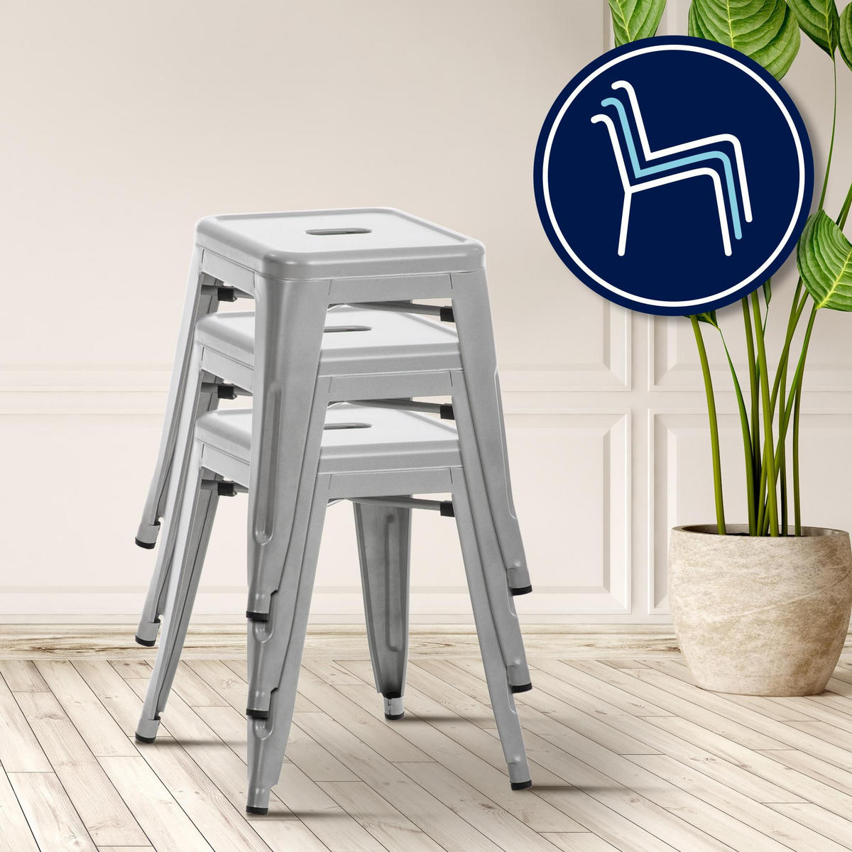 HOCKER Fulda 40x40x46cm Metall Silber Küchenhocker - Silberfarben, Metall (40/46/40cm) - DELUKE