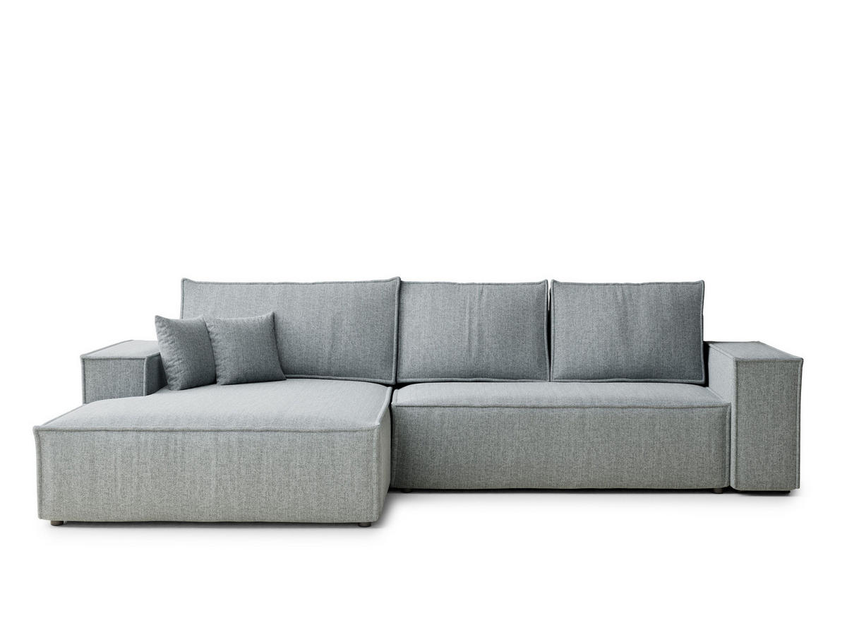 ECKSOFA Maze Blau grau Webstoff - Links Seite - Blaugrau/Schwarz, Holz/Holzwerkstoff (185/294cm) - Maison de Reve