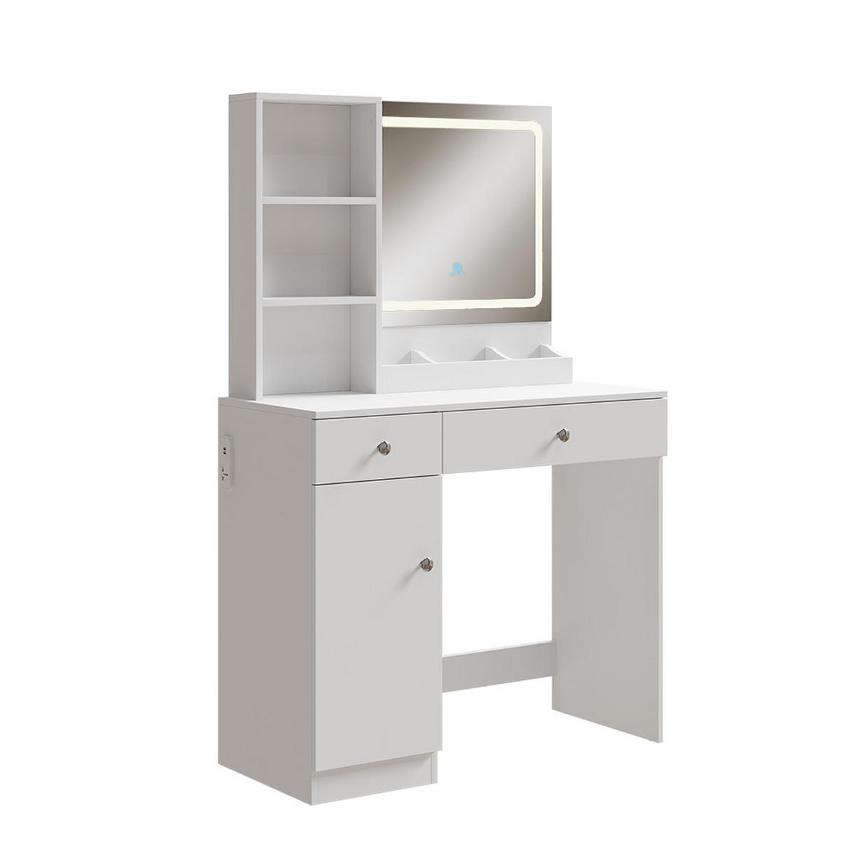 SCHMINKTISCH Silvia Weiß 90 cm mit LED-Spiegel - Weiß, Holzwerkstoff (90/139.5/40cm) - Vicco