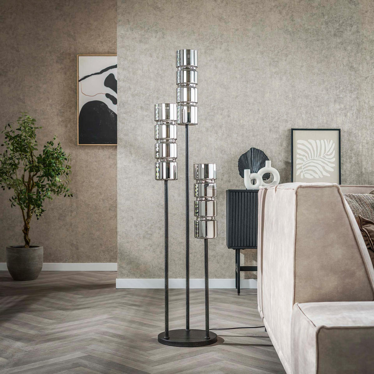 STEHLEUCHTE Cyli Schwarz 32/32/155 cm - Schwarz, Glas (32/32/155cm) - Hoyz Collection