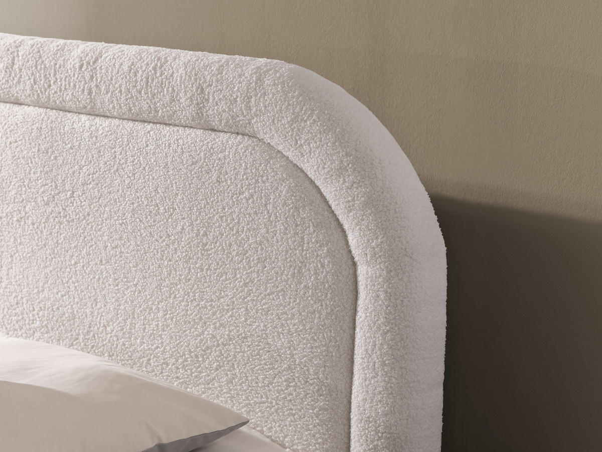 BOXBETT Sonna 140/200 cm Weiß Bouclé-Stoff mit abgerundetem Kopfteil und mit schwarzen Metallfüße - Schwarz/Weiß, Holz/Textil (140/200cm) - S-Style Möbel