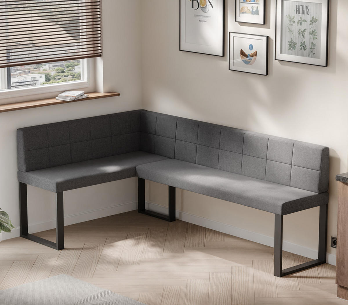ECKBANK links SANA U Webstoff gesteppt, 128/168 cm Dunkelgrau - Dunkelgrau, Textil/Metall (128/168cm) - Idohome