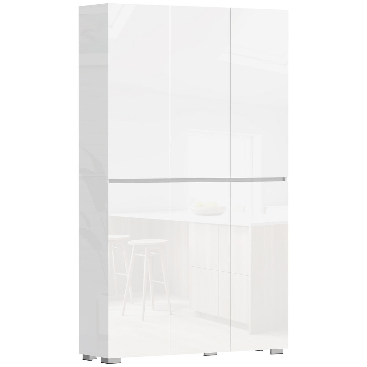 HIGHBOARD DE-11305 Hochglanz, 6 Soft-Close Türen Weiß - Weiß, Holzwerkstoff (34/200/120cm) - ComfortXL