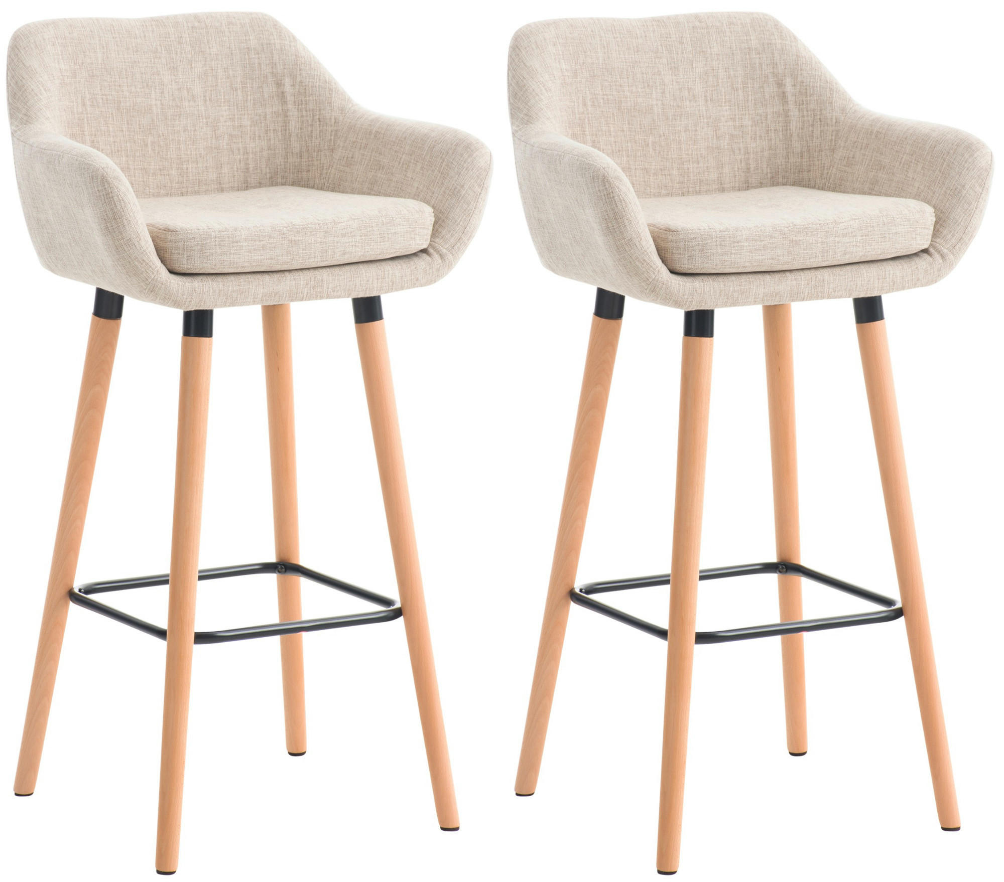 BARHOCKER 2er Set Stoff creme - Eukalyptusholzfarben/Creme, Holz/Textil (55/99/46cm) - CLP