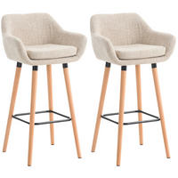 BARHOCKER 2er Set Stoff creme - Eukalyptusholzfarben/Creme, Holz/Textil (55/99/46cm) - CLP