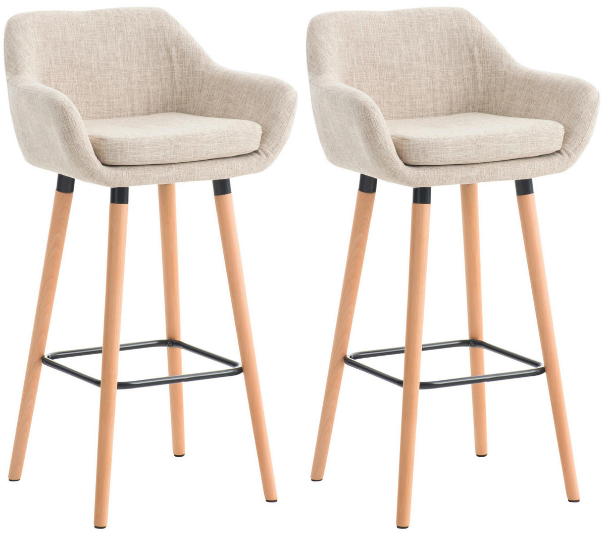 BARHOCKER 2er Set Stoff creme - Eukalyptusholzfarben/Creme, Holz/Textil (55/99/46cm) - CLP