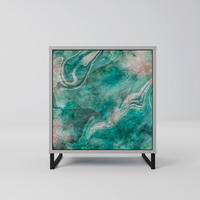 SIDEBOARD ABSTRACT ALCHEMY, Grau, 57,5x42x67,5 cm, Schwarze Metall-Rahmenfüße - Multicolor/Schwarz, Holzwerkstoff/Metall (57.5/67.5/42cm) - SpaceRebels