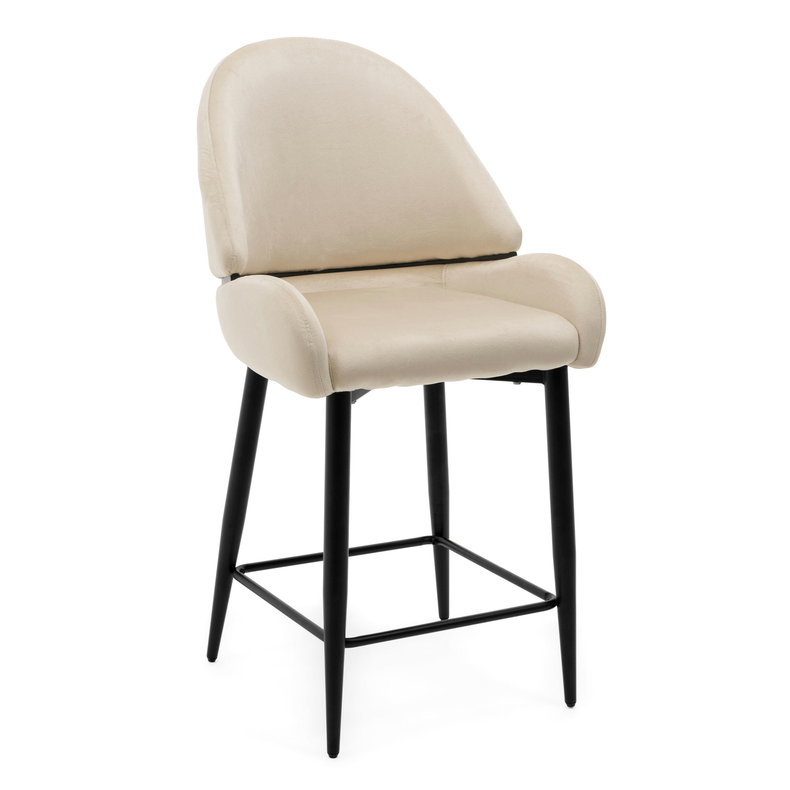 BARHOCKER BERGAMO gepolsterter mit Steppung - beige - Samt Velour - Beige/Schwarz, Textil/Metall (56/106/61cm) - NEW HOME
