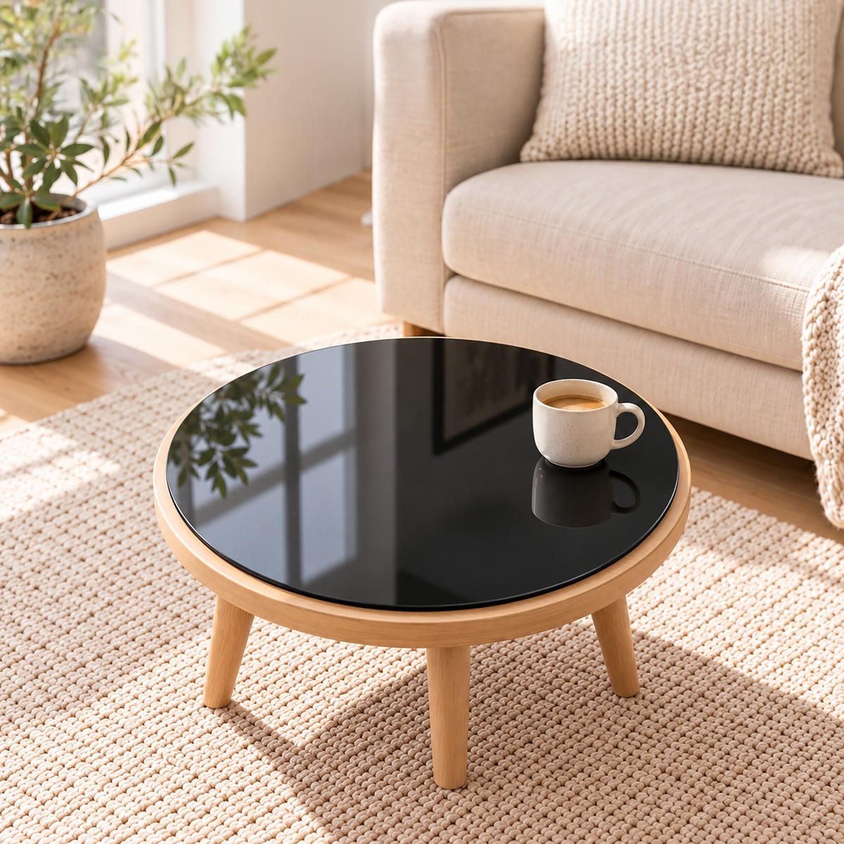 GLASSKIVA Svart härdat säkerhetsglas 70 cm rund - Svart, Glas (70/70/0.6cm) - Relaxdays