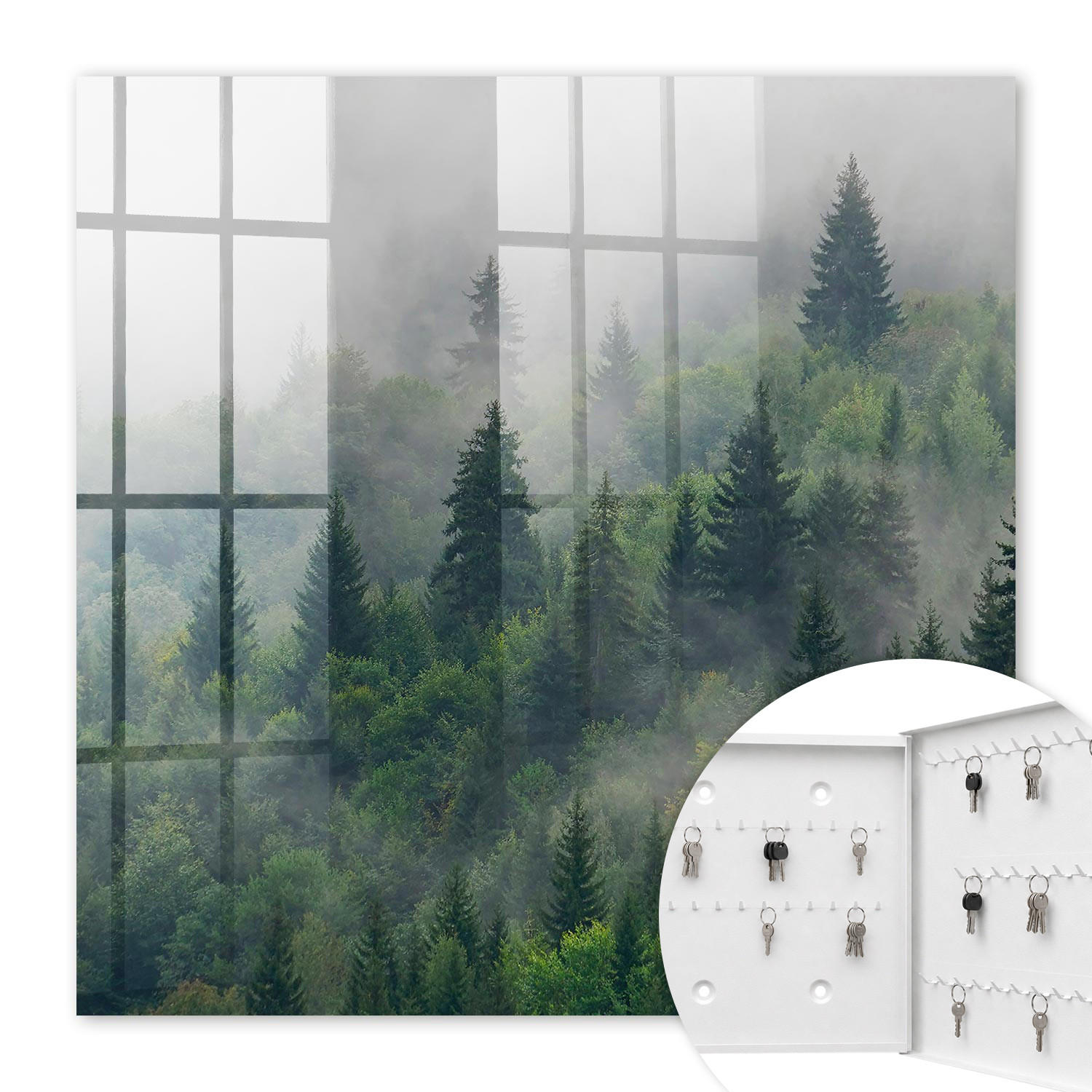 SCHLÜSSELBOX Weiß 30x30 cm – Türöffnung nach rechts - Nebelwald - Grün, Metall (30/30/5cm) - TULUP