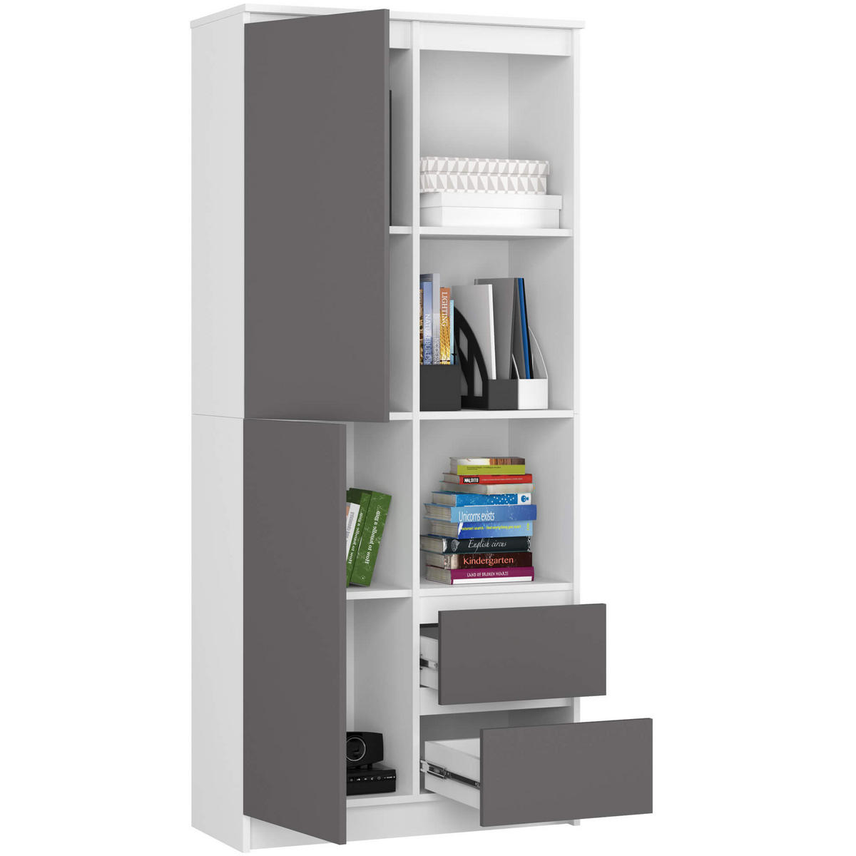 MEHRZWECKSCHRANK Weiß, Grau 80x180x35 cm - Graphitfarben/Weiß, Holzwerkstoff (80/180/35cm) - Akord