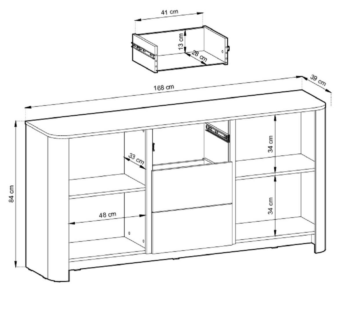 KOMMODE 168 cm Mezzano mit Schubladen, 2 Türen, Eiche Vicenza - Eichefarben, Holz (168/84/39cm) - Emporius