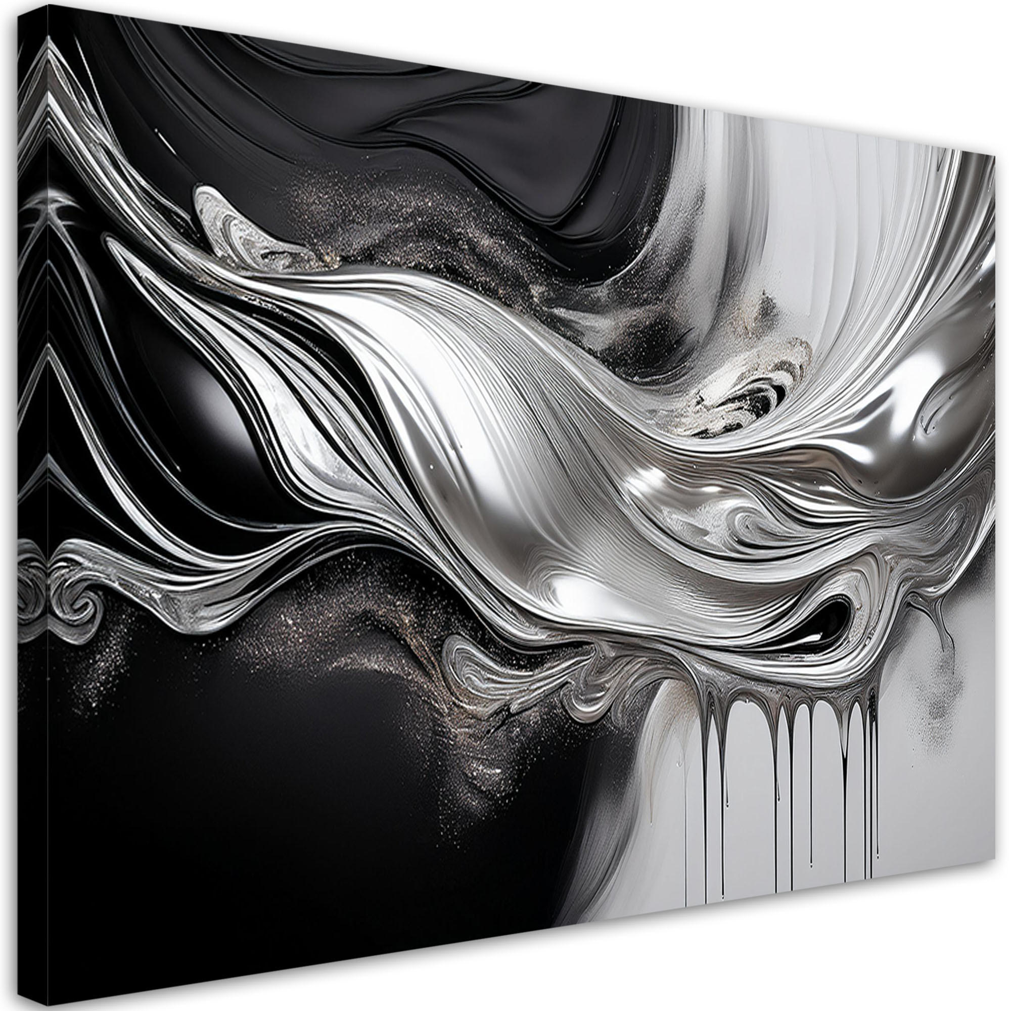 LEINWANDBILD Schwarze und silberne 3D-Abstraktion 90x60cm - Schwarz, Textil (90/60cm) - Feeby