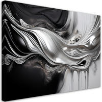 LEINWANDBILD Schwarze und silberne 3D-Abstraktion 90x60cm - Schwarz, Textil (90/60cm) - Feeby