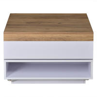 COUCHTISCH 65/65/40 cm weiß und eichefarben aus MDF mit 360° drehbarer Tischplatte und LED - Weiß, Holzwerkstoff (65/65/40cm) - OKWISH