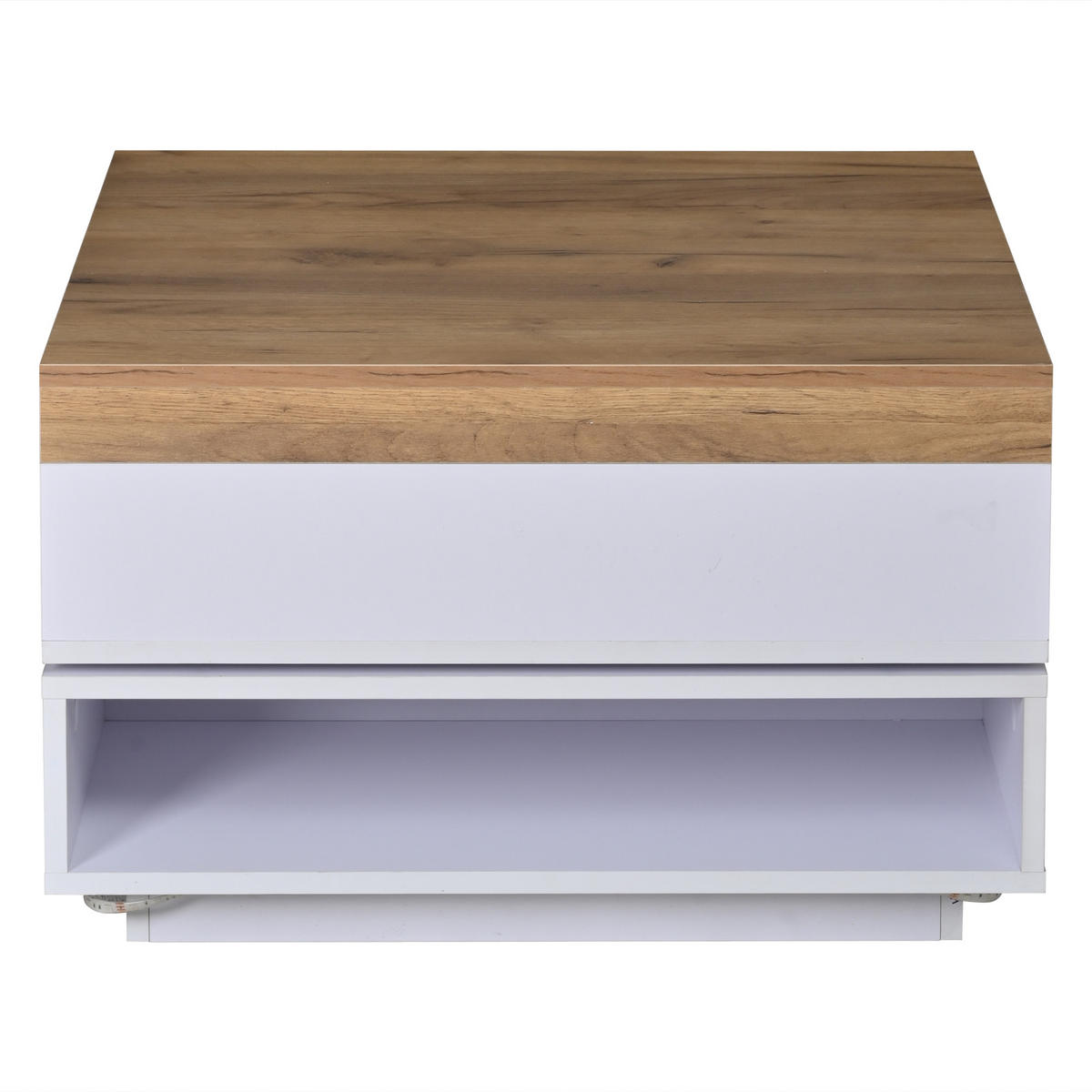 COUCHTISCH 65/65/40 cm weiß und eichefarben aus MDF mit 360° drehbarer Tischplatte und LED - Weiß, Holzwerkstoff (65/65/40cm) - OKWISH