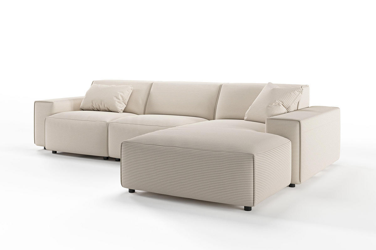 ECKSOFA RANI Cremeweiß Cord - Creme/Schwarz, Kunststoff/Textil (299/189cm) - KAWOLA