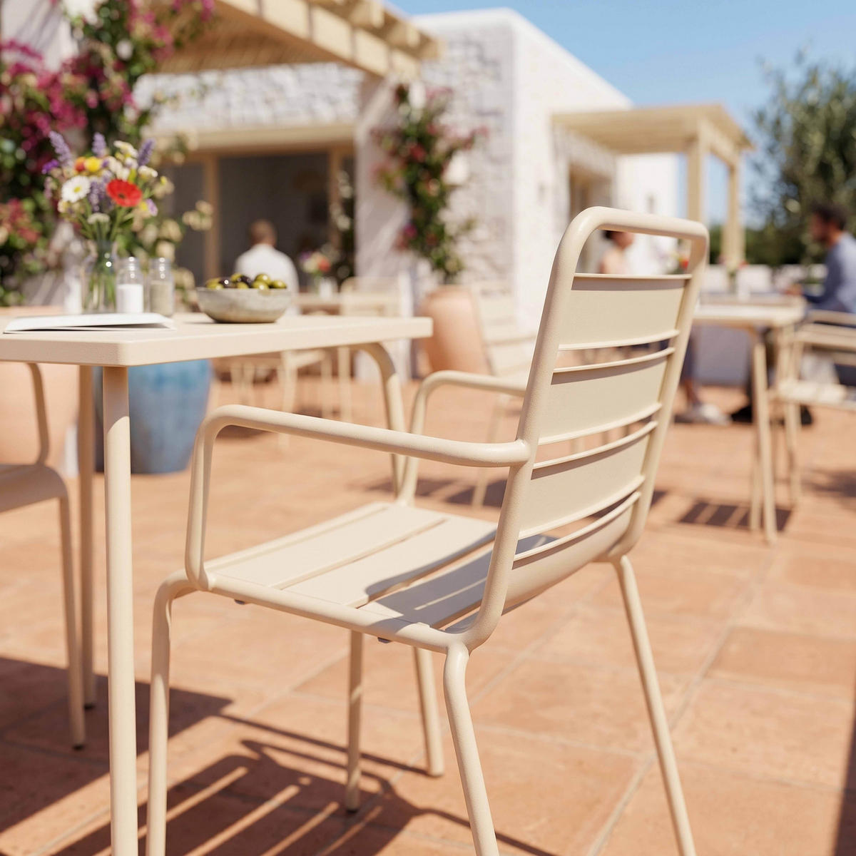 GARTENSET 3-tlg., Elfenbeinfarbe - Beige, Metall - Oviala