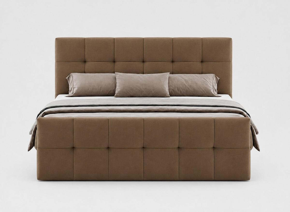 BOXBETT AUREN FRONT 160x200 cm Komplett-Set mit Bonell-Matratze, Topper und Bettkasten, Samt Braun - Braun, Textil (160/200cm) - Luxkor24