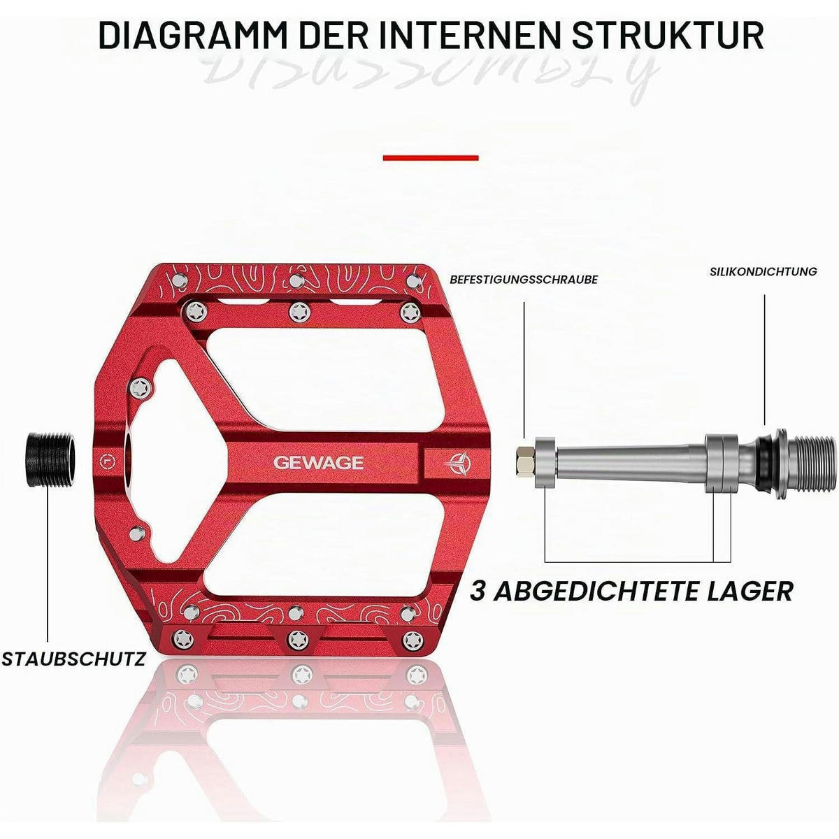 FAHRRADPEDALE Set – Flat Pedale für Mountainbike & Gravel Bike, rutschfest, Aluminiumlegierung, CNC-gefräst, - Rot, Metall (10/2/12cm)