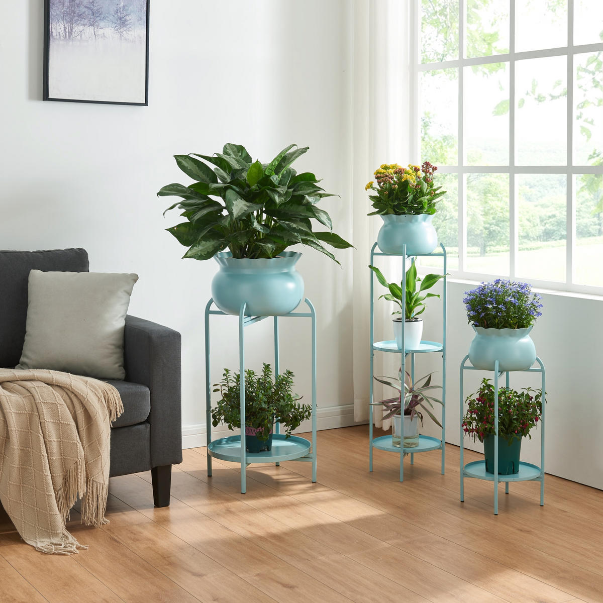 BLUMENSTÄNDER Altena - Hellblau, Metall (40/40/80.5cm) - [en.casa]