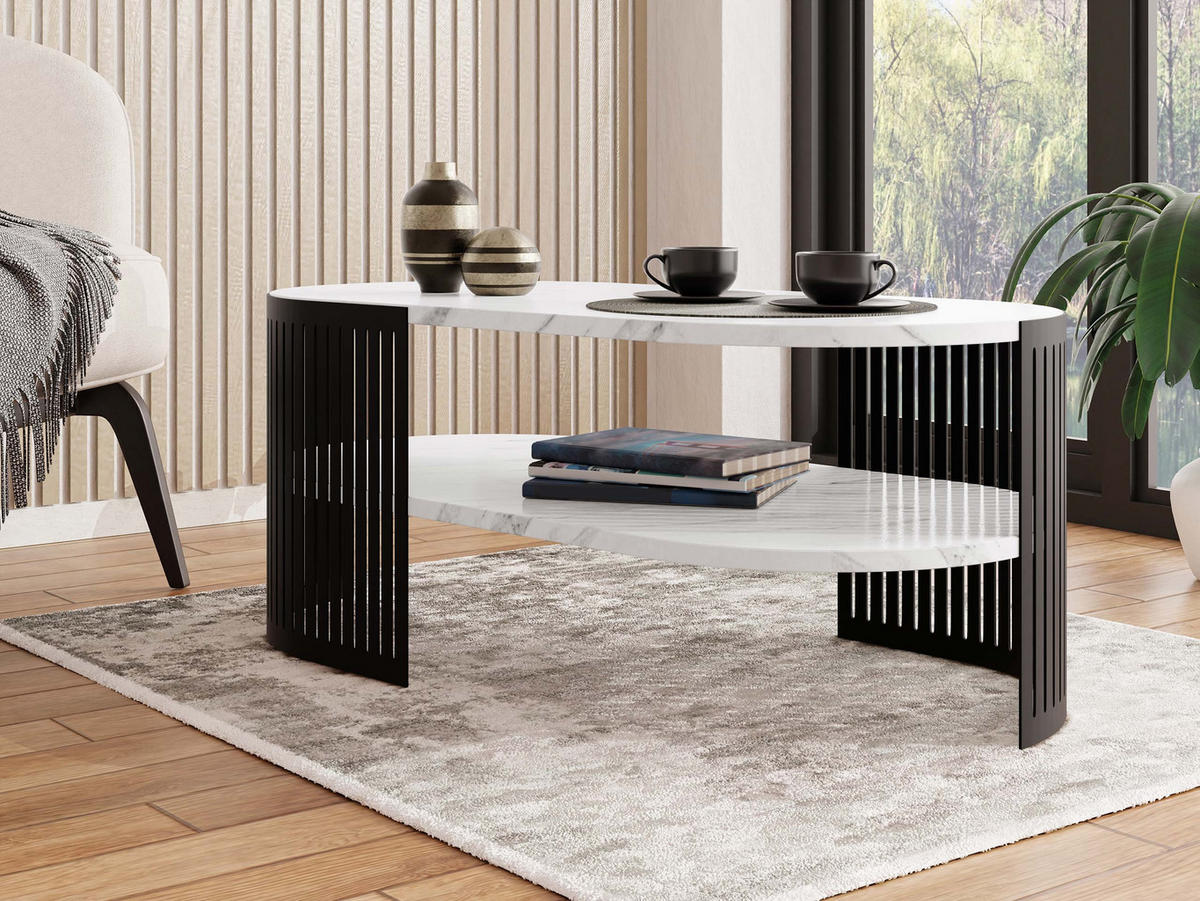 COUCHSITCH Fikoli Oval II - Schwarz/Weiß, Holzwerkstoff/Metall (100/50/40cm) - MIRJAN24