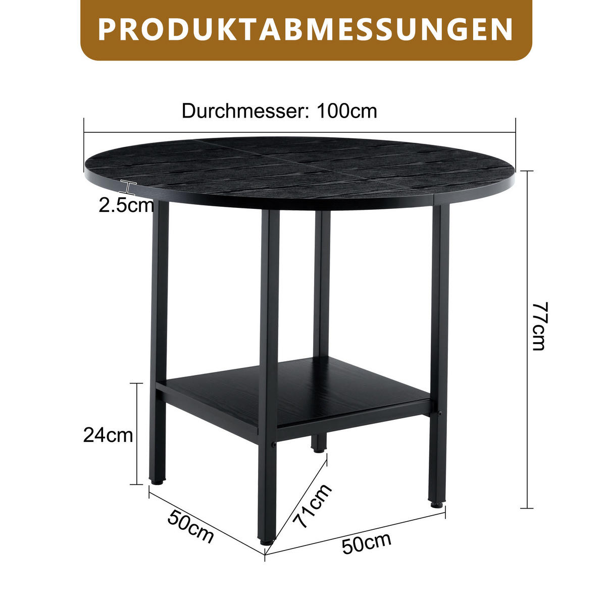 JEDÁLENSKÝ stôl 100 cm čierny, MDF a kov, s odkladacou policou, pre 4–6 osôb - čierna, kompozitné drevo (100/100/77cm) - BEAOK