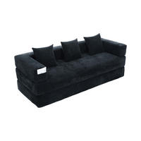 SOFA modular 198 x 79 cm Chenille Black - Schwarz, Kunststoff (31.1/23.62/77.95cm) - Meubliv