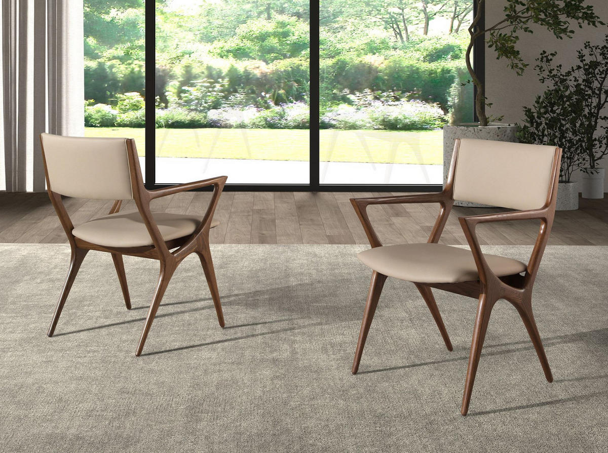 STUHL Stuhl aus nerzfarbenem Kunstleder 56/61/81 cm - Braun, Leder/Holz (56/81/61cm) - ANGEL CERDA