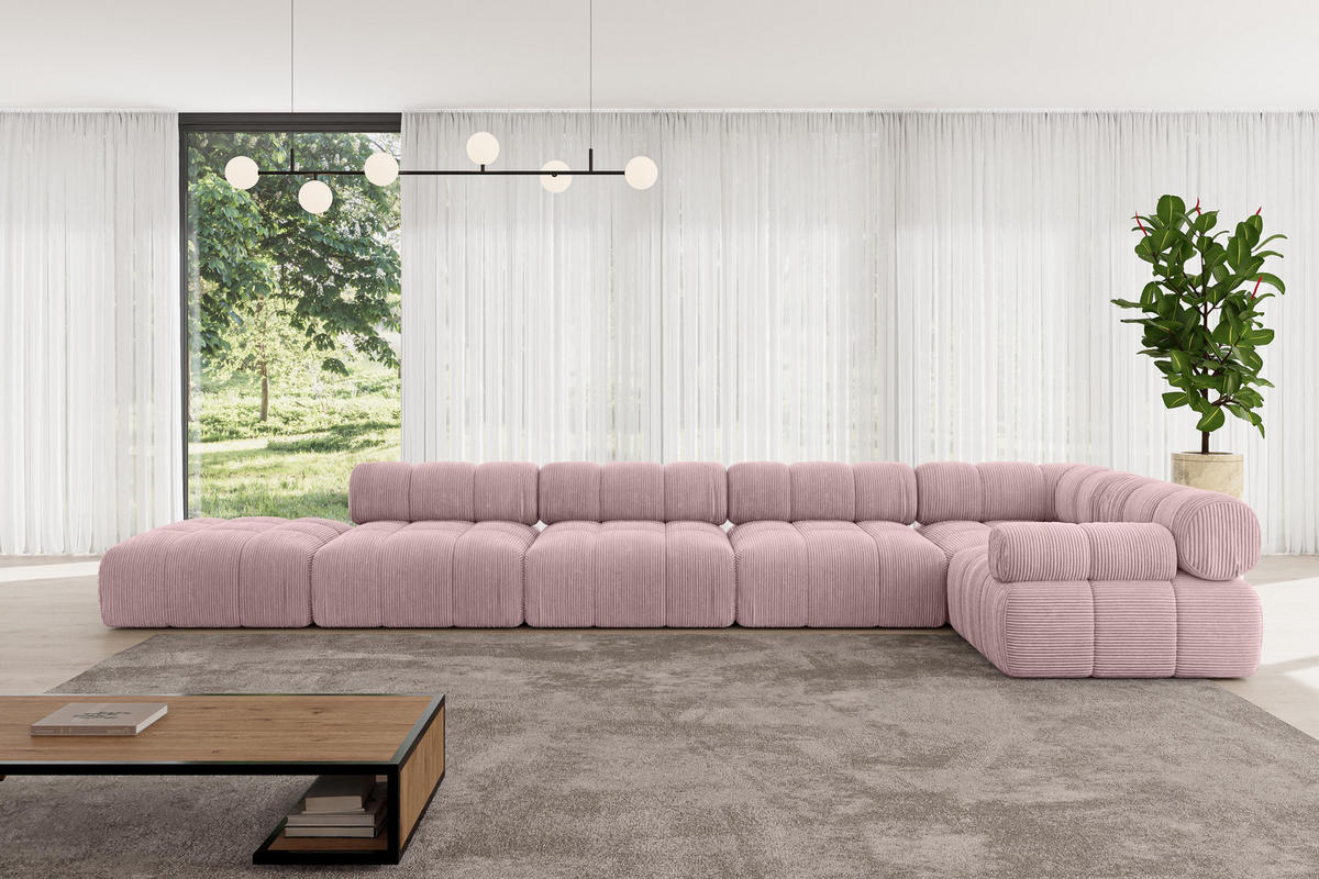 ECKSOFA modulares Sofa Felto-L3 - 475x190x70 cm Rosa Cord - Rosa, Holzwerkstoff/Textil (475/190cm) - ALTDECOR