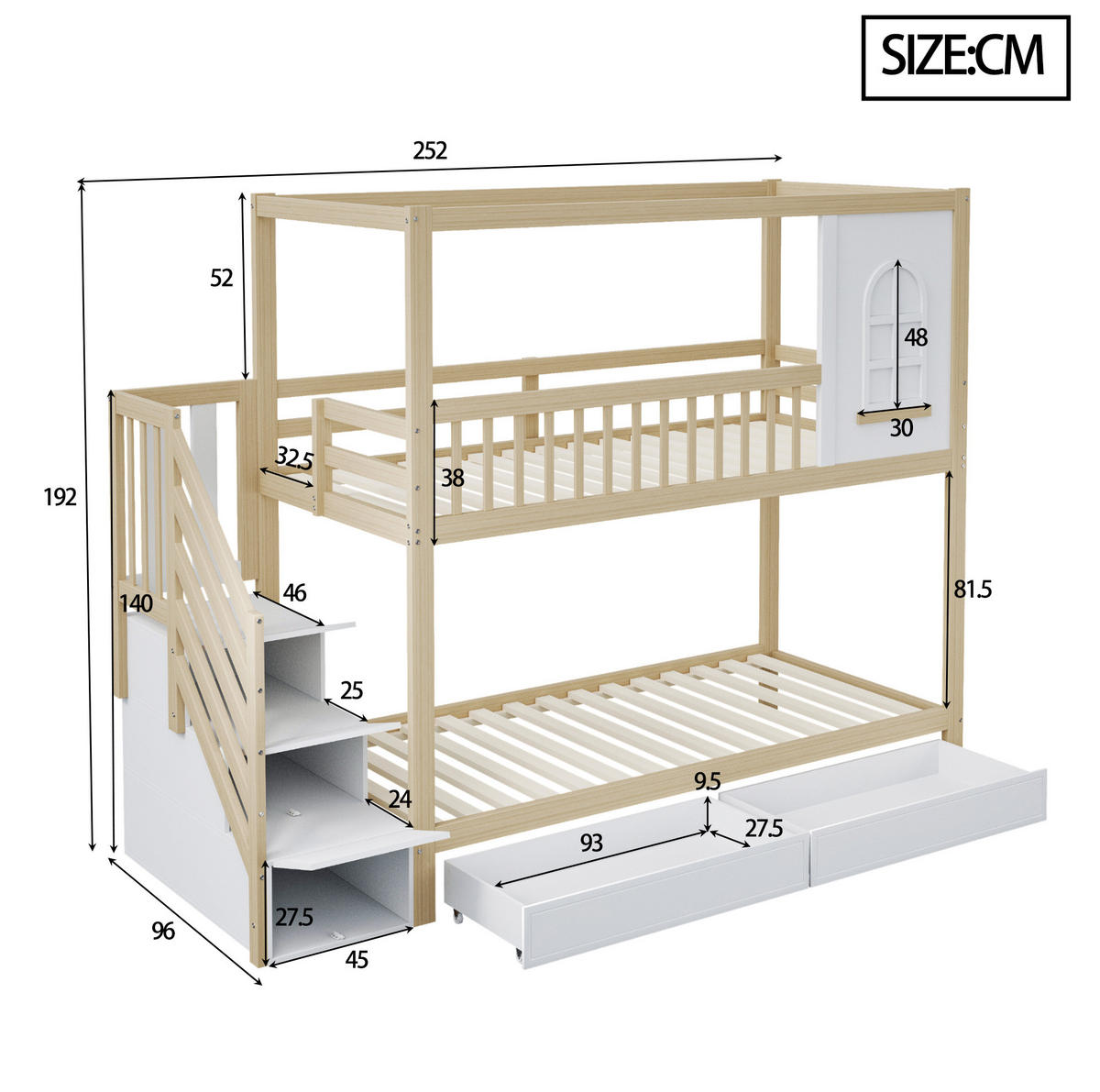 ETAGENBETT mit Stauraum 90x200 cm Massivholz Naturholz - Braun, Holzwerkstoff (90/200cm) - Beauniv