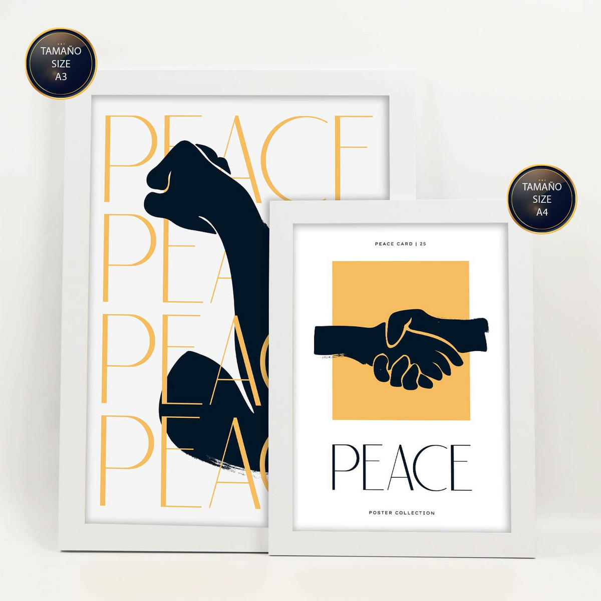 POSTER Set Mit 6 In Schwarzer Tinte Frieden Und Kraft Kunstdrucke Von Meer Und Ozean Für Innenarchitektur A3 & A4 Weißer Rahmen - Weiß, Papier (29/3cm) - Nacnic