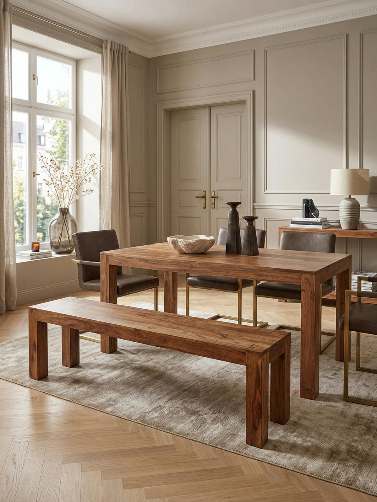 SITZBANK Massivholz Landhausstil handgefertigt, Braun 180x35x45 cm - Braun, Holz (180/45/35cm) - KADIMA DESIGN