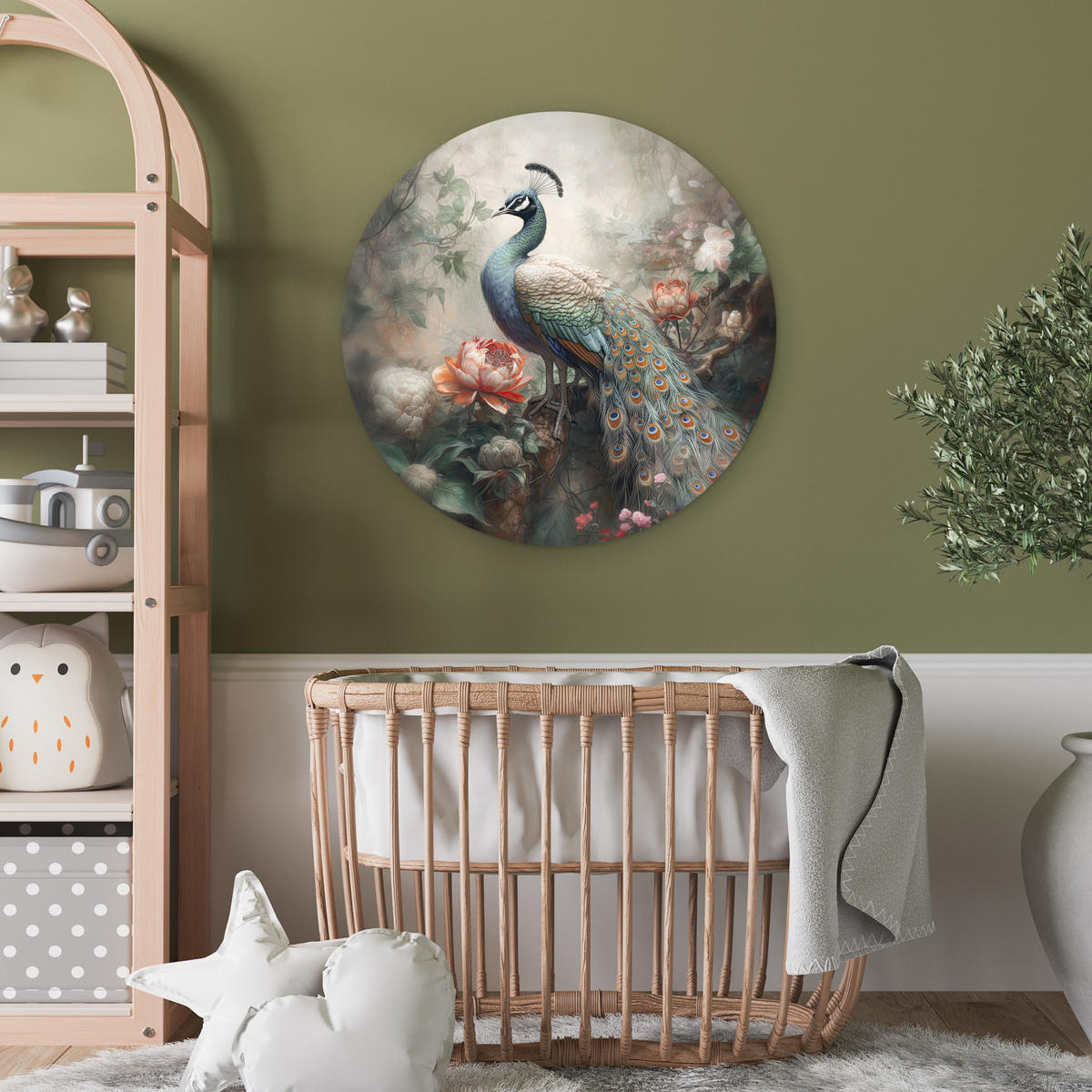 WANDBILD Pfau - Pfauenfedern - Vogel - Dschungel - Blumen 60x60 cm - Smaragdgrün, Kunststoff (60/60cm) - MuchoWow