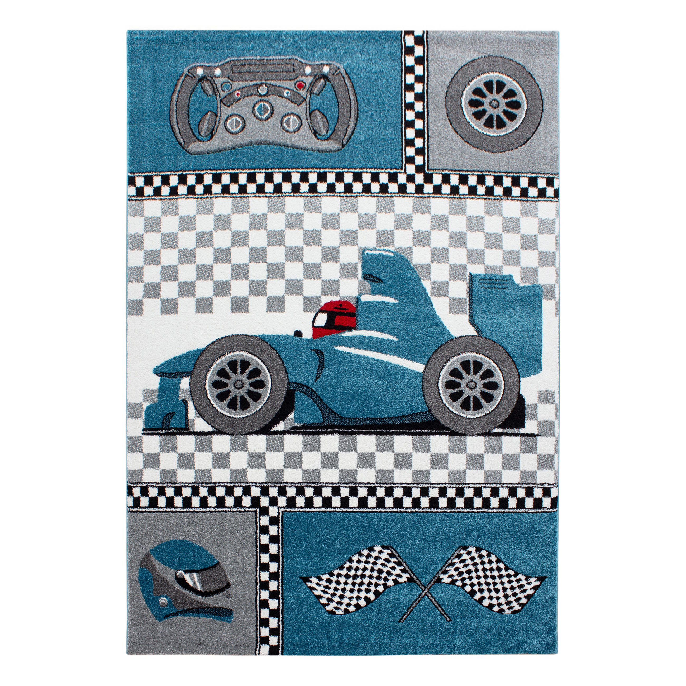 KINDERTEPPICH Rennwagen Polypropylen gewebt saugroboter Kurzflor Kinderzimmer Blau Läufer 80x150 - Blau, Textil (80/150cm) - KADIMA DESIGN