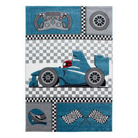 KINDERTEPPICH Rennwagen Polypropylen gewebt saugroboter Kurzflor Kinderzimmer Blau Rechteckig 160x230 - Blau, Textil (160/230cm) - KADIMA DESIGN
