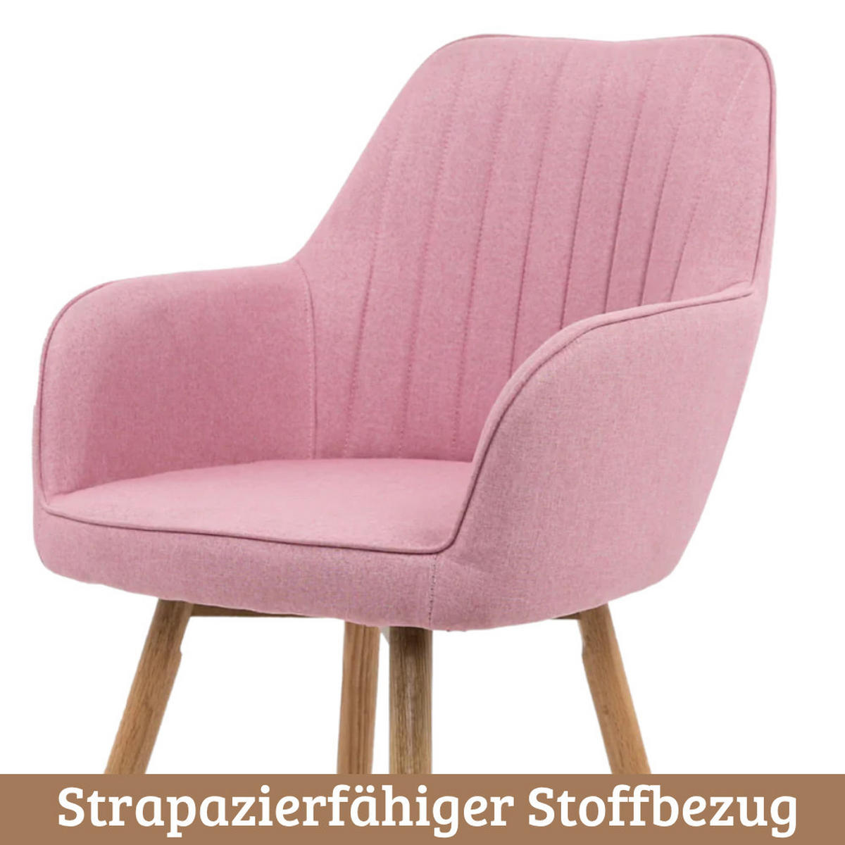 ESSZIMMERSTÜHLE 2er-Set ELLA Stoffbezug Rosa Eichenholz - Rosa, Eichenholz/Holz (47/85/47cm) - DELUKE
