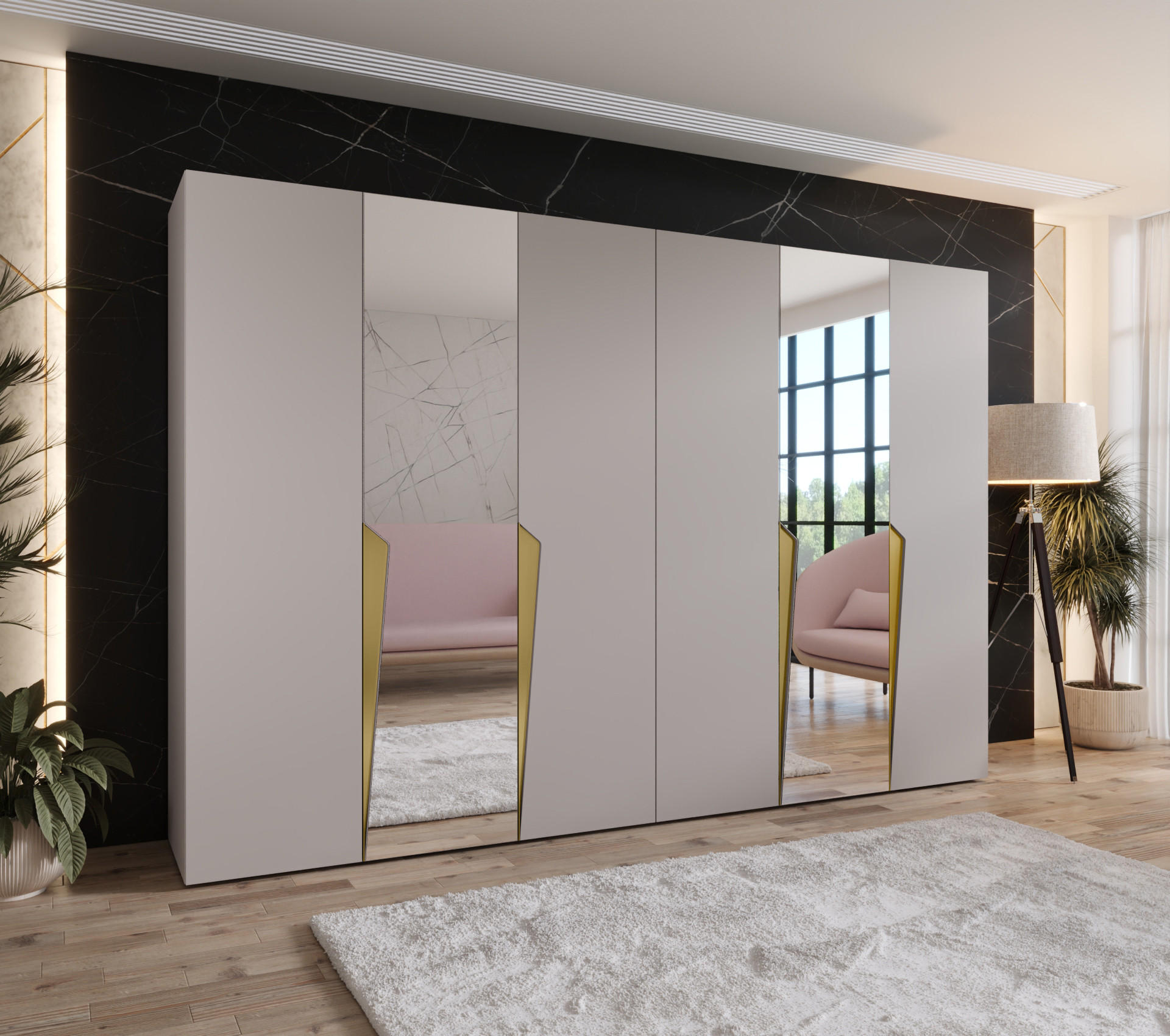 DREHTÜRENSCHRANK 202/300/52 6-türig - Beige/Goldfarben, Holz/Metall (300/202/52cm) - Abiks Möbel